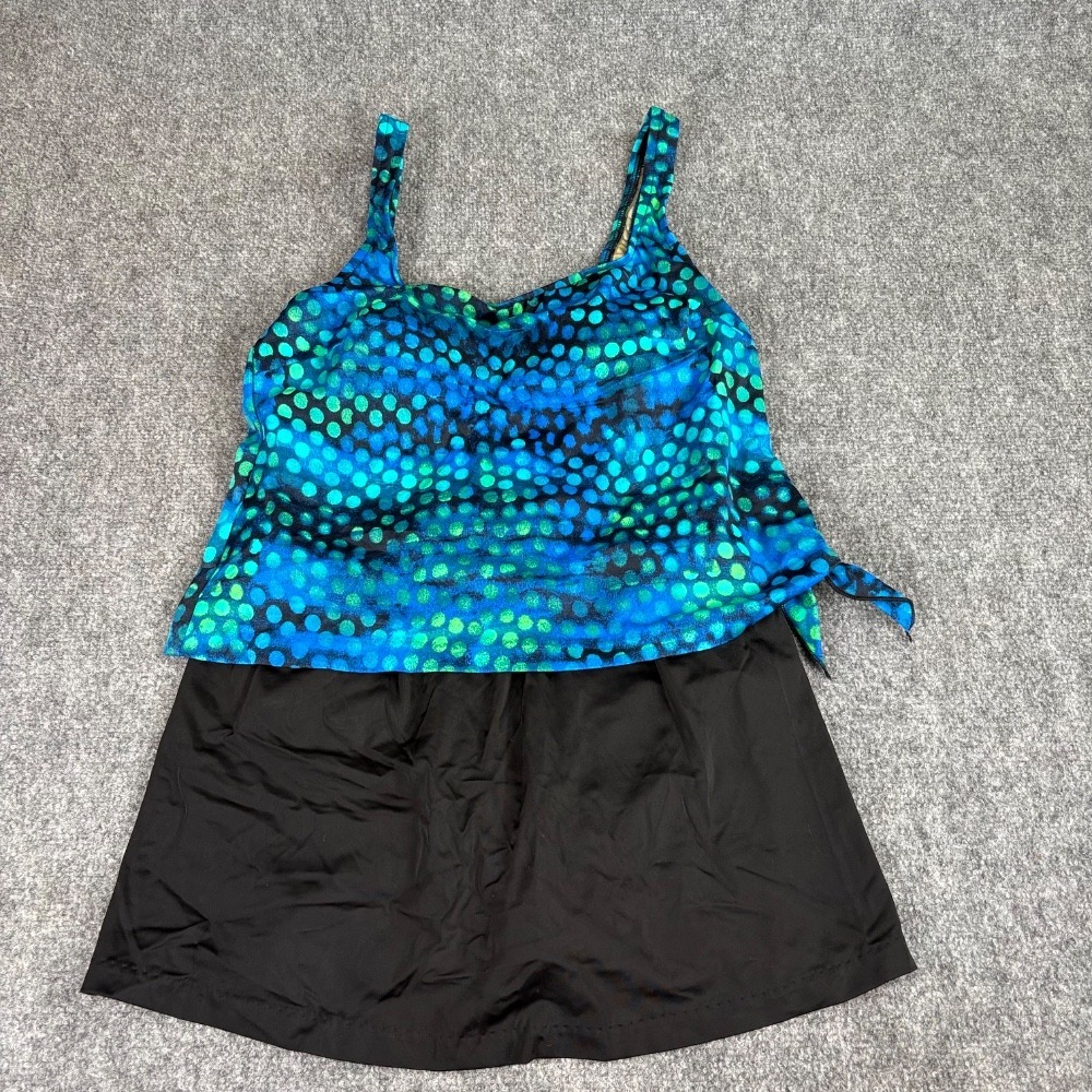 Rose Marie Reid Swimsuit Womens 16 One Piece Skirted Blue Green Boho Resort Pool